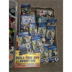 Lego Bionicle and similar part built figures and parts, including boxed sets and loose, together with a Lego Ninjago Build Your Own Adventure set and ten LEDlite Legends of Chima keyrings