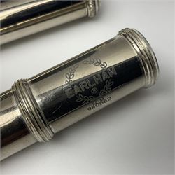 Earlham silver plated three-piece flute, serial no.940562; in fitted carrying case
