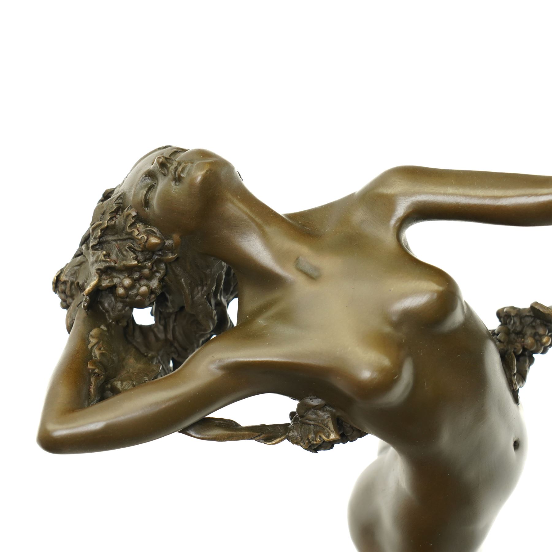 Bronze figure of a nude female holding a vine, after 'H. Frishmuth', with foundry mark on socle base, H38cm