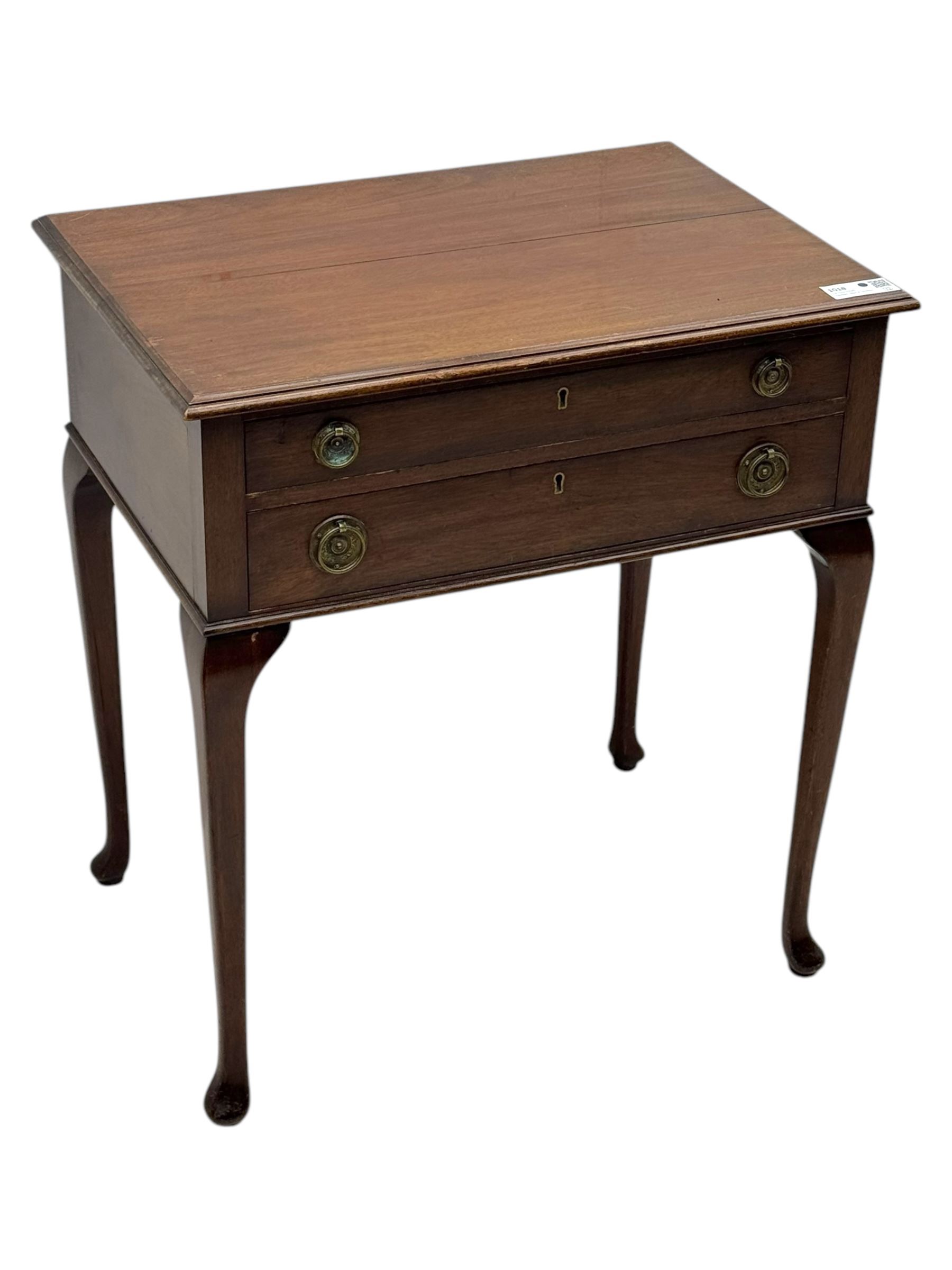 Walker & Hall - Edwardian mahogany canteen, rectangular top with moulded edges, two drawers enclosing silver plated cutlery, raised on cabriole supports 