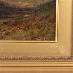 Thomas Walter Wilson (British 1851-1912): Fishermen By the River, watercolour faintly signed 16cm x 34cm;W Smith (British 19th Century): Forest Path, oil on canvas signed and dated '70, 19cm x 39cm (2)