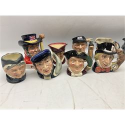 Large collection of Royal Doulton miniature character jugs, to include The Postman D6801, The London 'Bobby' D6762, Old Salt, D6554, Sir Henry Doulton D6703 etc  