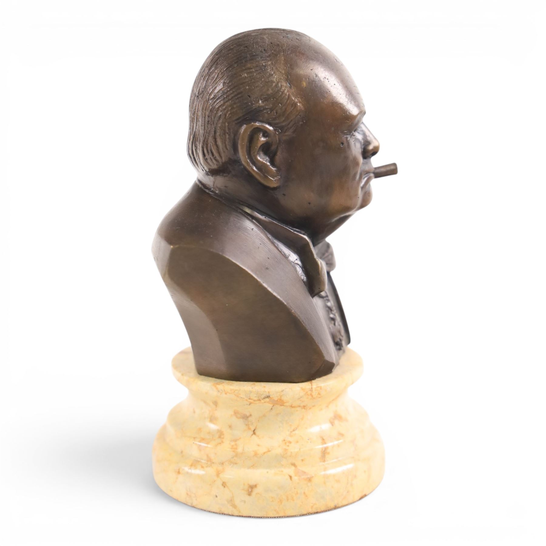 Churchill bust on stepped circular base, together with Napoleon bust after Masson, largest H23cm