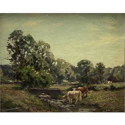John Rathbone Harvey (British 1862-1933): Cattle Watering, oil on board signed 23cm x 28cm