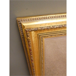  Small oval bevel edge wall mirror in gilt swept frame (W45cm, H53cm) a rectangular gilt framed mirror, a rectangular gilt framed bevel edged wall mirror (W101cm, H131cm) and another mirror  