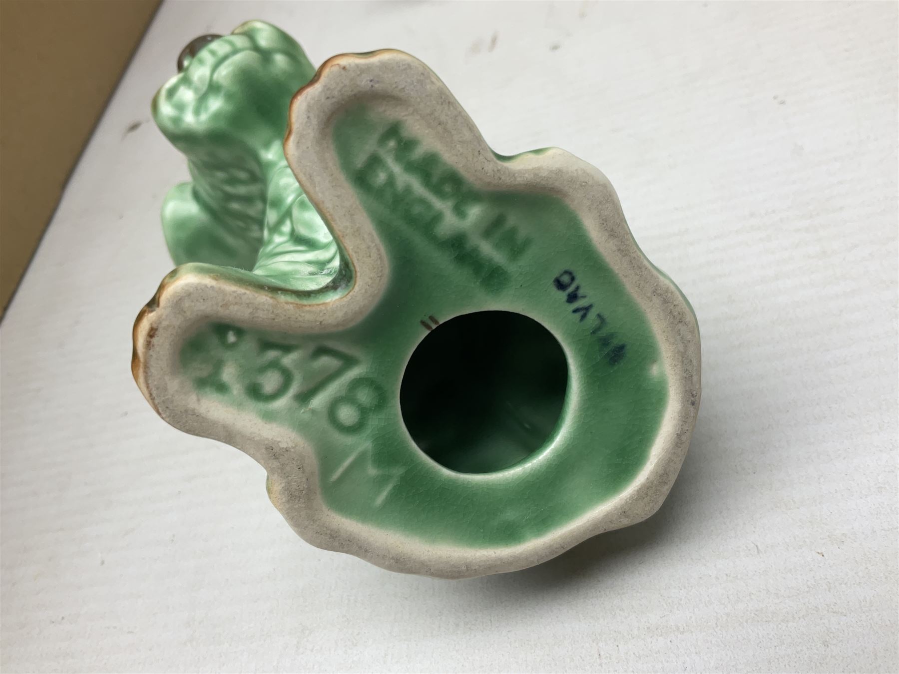 Sylvac green seated dog, together with pair Wade Heath vases, wall charger and other collectables, in two boxes  