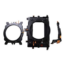 Bright Tangerine Strummer DNA Matte Box with three filter plates, 19mm studio rod holder and 15mm swing away arm, set of five masks, three donuts 138mm, 110mm, 87mm and three top and side flags, contained within a Peli 1550 case