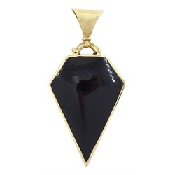 9ct gold kite shaped pendant, one side set with Whitby jet, the reverse set with Picasso j...