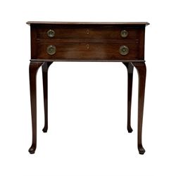 Walker & Hall - Edwardian mahogany canteen, rectangular top with moulded edges, two drawers enclosing silver plated cutlery, raised on cabriole supports 