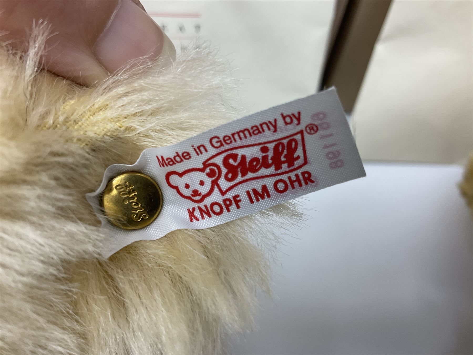 Two modern Steiff limited edition teddy bears - Prince William's 21st Birthday Bear with growler mechanism No.58/1500 H35cm; and Cherished Teddies Collection Daisy No.4269/5000 H33cm; both boxed with certificates (2)