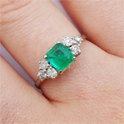 18ct white gold emerald and six stone diamond ring, London import marks 1978