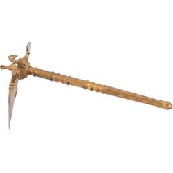  Persian sugar salt axe, decorated with coloured cabochons and cockerel finial and Persian Bulova or Tongi steel-bladed axe with wooden handle 