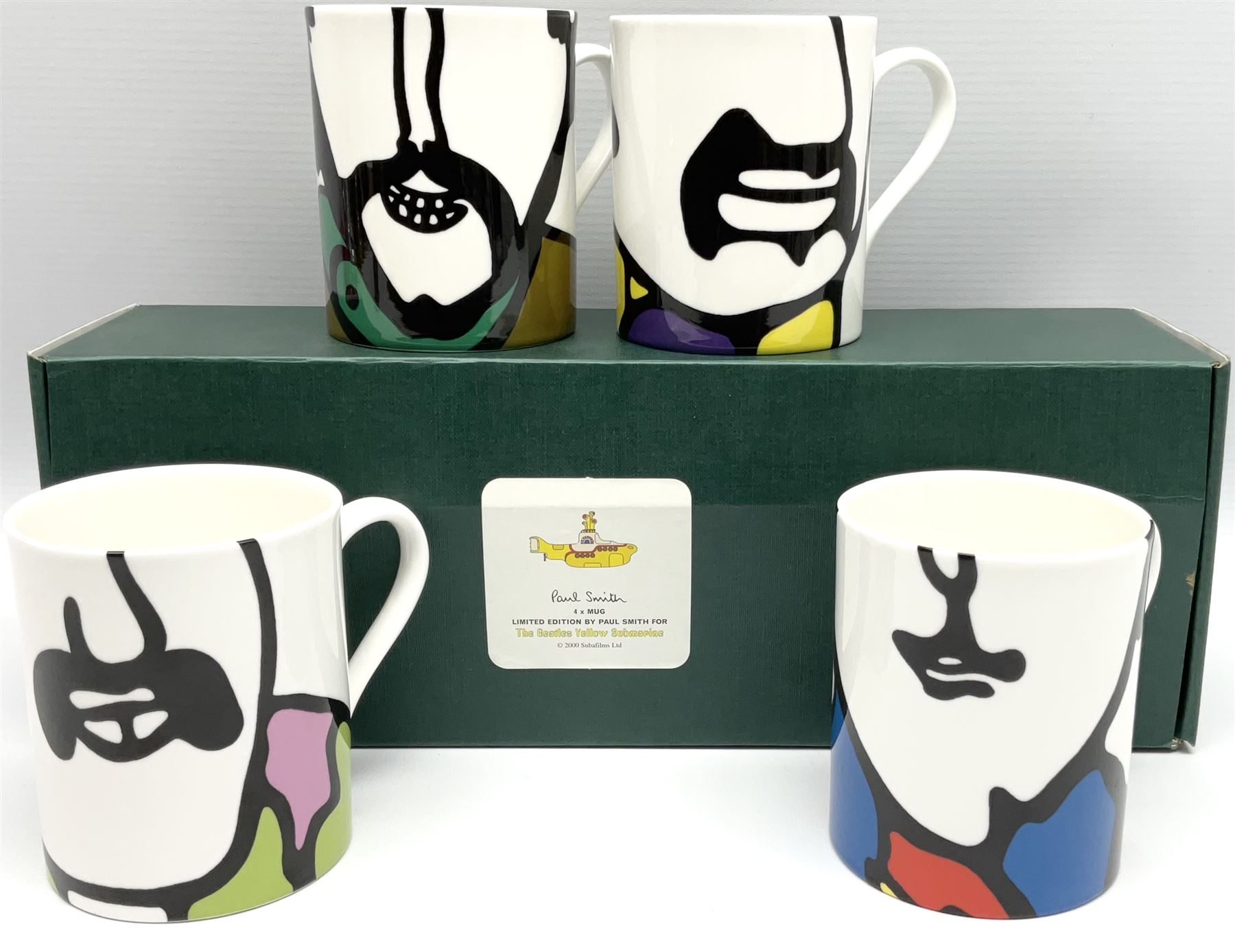 Four limited edition Beatles Yellow Submarine mugs, designed by Paul Smith and made for Thomas Goode, 73/200, in original box