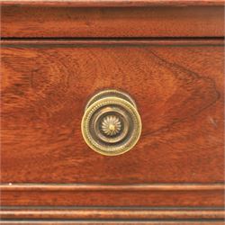 Early 19th century mahogany dressing table, rectangular top with three quarter gallery, frieze drawer with two brass knobs, stamped 'Gillow', raised on turned and reeded supports 