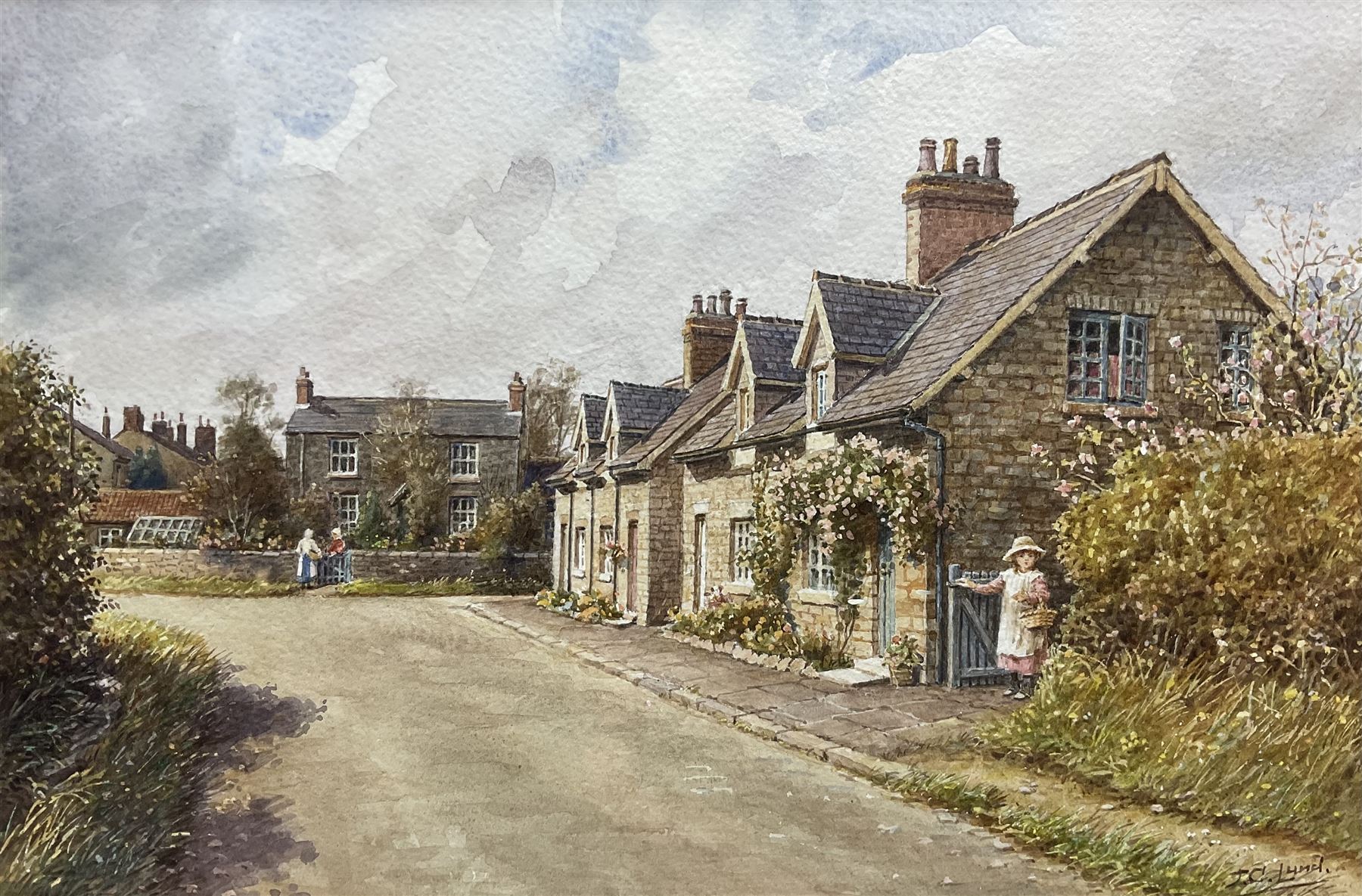 John Cecil Lund (British 1932-): 'Stray View Cottages Saxton', watercolour signed and titled 20cm x 30cm