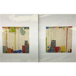 Anne Goujaud (French 1954-): 'Lighthouse I' and 'Lighthouse II', pair monotypes signed 30cm x 30cm (2) (unframed) 