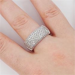 18ct white gold pave set round brilliant cut diamond dome ring, Sheffield 2011, total diamond weight approx 1.40 carat 