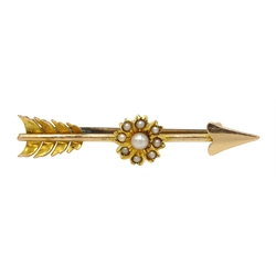  Victorian 18ct gold split seed pearl arrow brooch with, retailed by Samuel Sharpe Retford, in original box  Notes: By direct decent from Sharpe family  