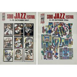 Sir Eduardo Paolozzi CBE RA (Scottish 1924-2005): 'Soho Jazz Festival 1987 and 1986', two exhibition posters 66cm x 45cm and 55cm x 40cm, respectively (2)