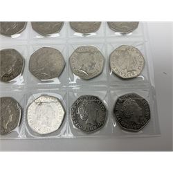 Queen Elizabeth II decimal fifty pence coins, including commemoratives, face value 11 GBP