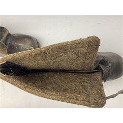Pair of German winter snow boots, leather and felt with wooden soles; together with a replica WW2 German Luftwaffe car pennant (3)