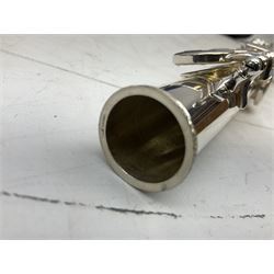 Trevor J. James T.T. 10X silver plated flute, with two mouthpieces and crook joint, serial no. 71002, in carry case