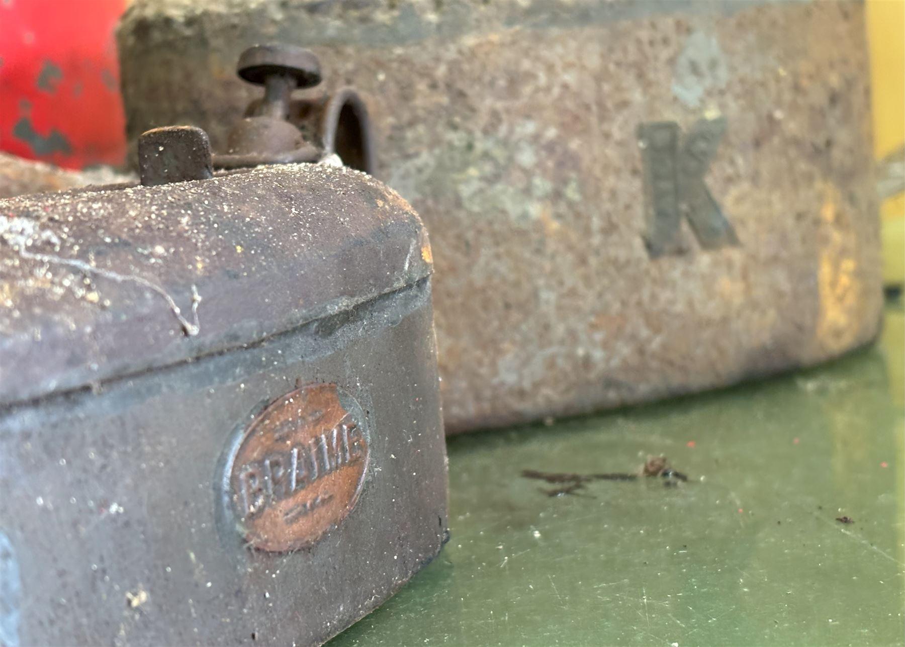 Large Kayes patent oil can (L59cm), together with a Braime oil can, and a large Kayes patent oil filter cleaner (3)  - COLLECTION BY APPOINTMENT FROM: The White House, Thirsk Road, Easingwold, York, YO61 3NF - CALL 01723 507111 TO ARRANGE