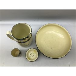 1930's Art Deco Royal Doulton ceramics decorated with stylised trees, comprising washbowl and jug, soap dish and vase