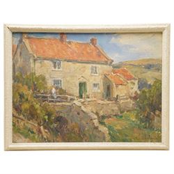 Owen Bowen (Staithes Group 1873-1967): Cottage in the Moors, oil on board signed 29cm x 40cm