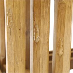 Mouseman - nest of three oak occasional tables, rectangular adzed top, on octagonal supports united by plain stretchers, each carved with mouse signature, by the workshop of Robert Thompson of Kilburn