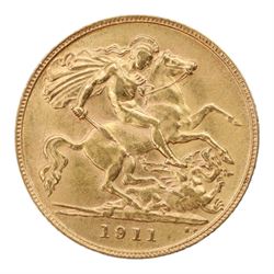 King George V 1911 gold half sovereign coin