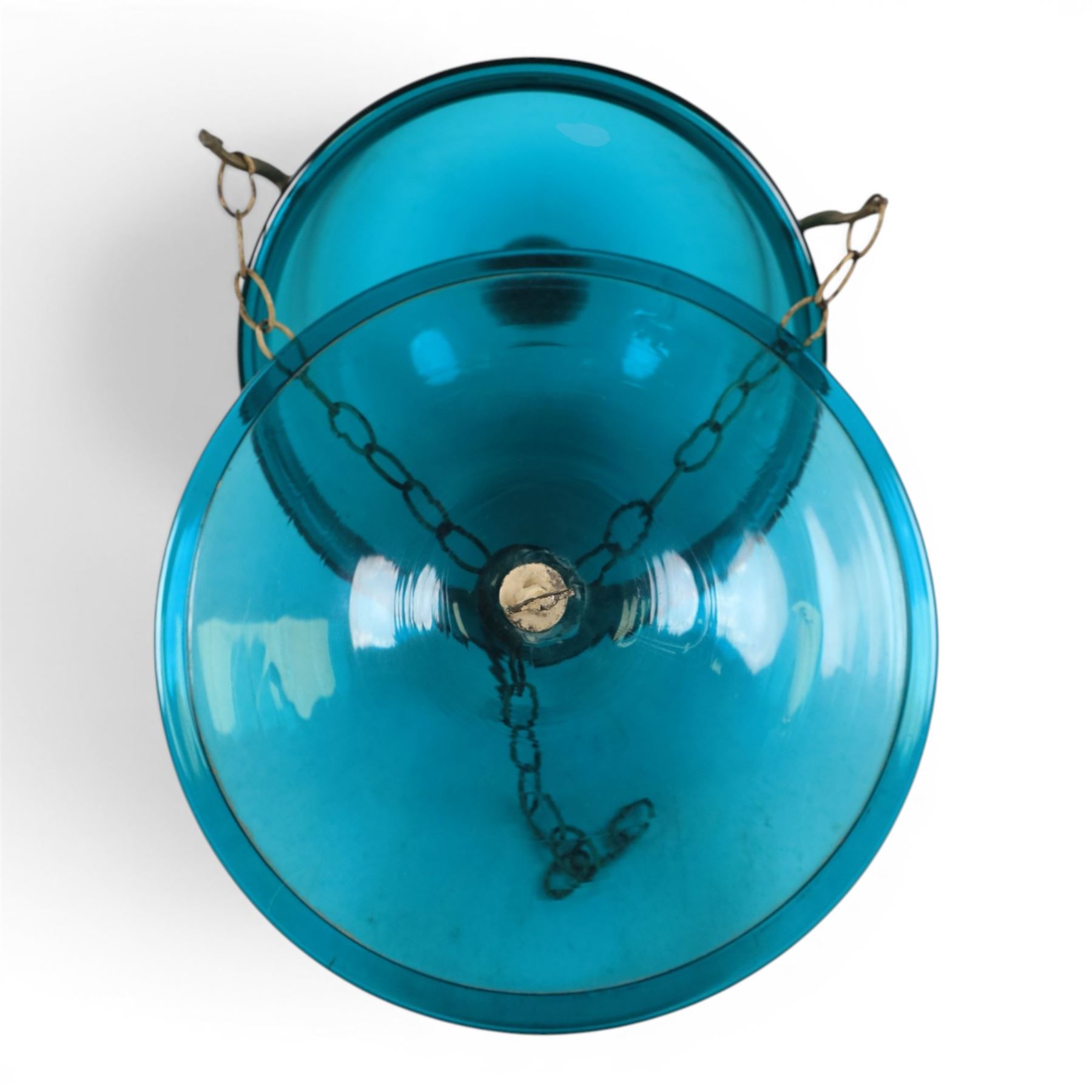 Turquoise glass Indian Hundi ceiling lamp with metal mounts and glass plate, shade H20cm