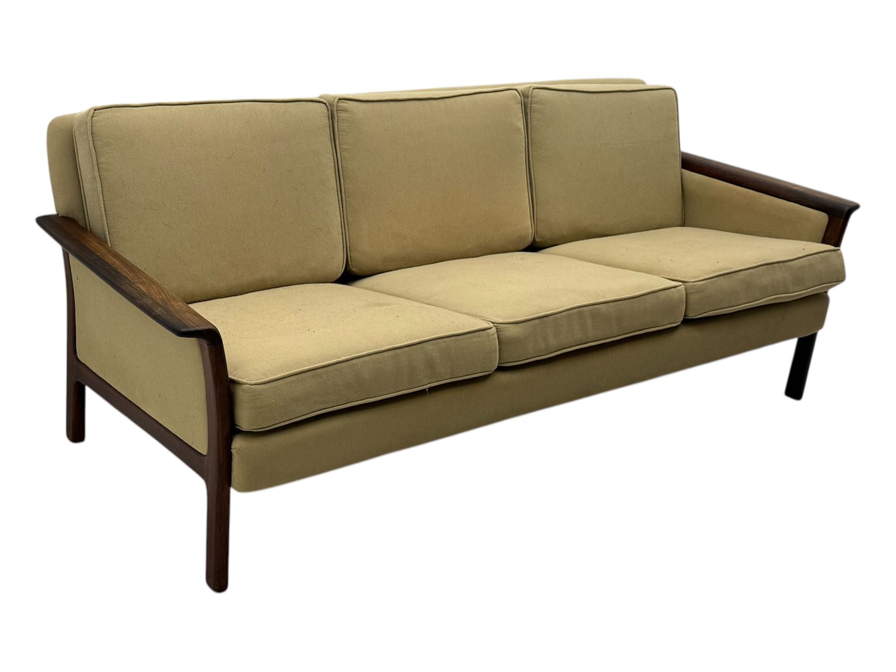 Mid-20th century hardwood framed three-seat sofa 