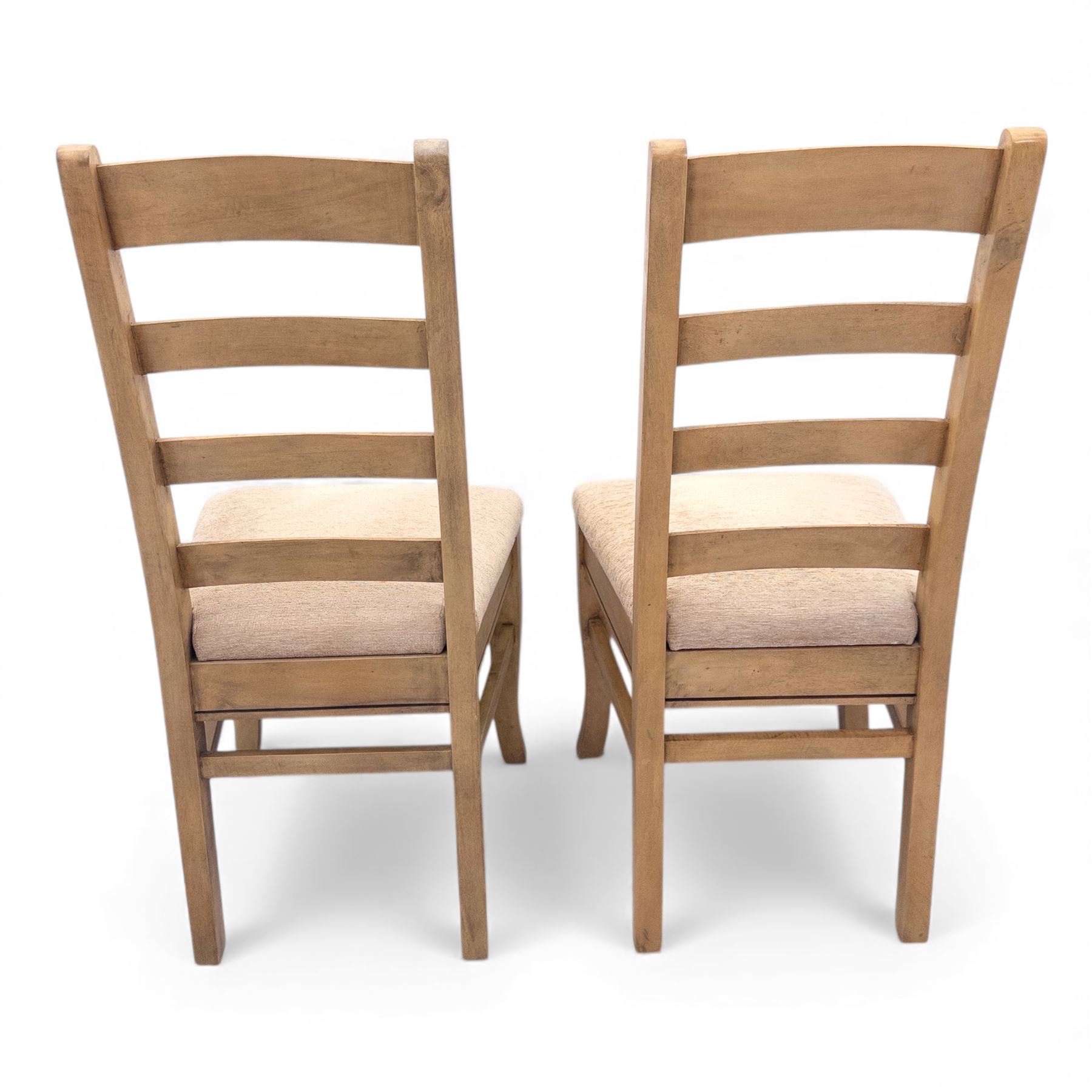 Barker and Stonehouse Flag Stone extending dining table and four matching chairs, the rectangular top with parquetry inlay and contrasting border, extending by central leaf, on slightly curved supports, the chairs with padded upholstered seats and ladder backs (Chairs H 108cm, W 50cm, D 54cm) (Extends to 195cm)