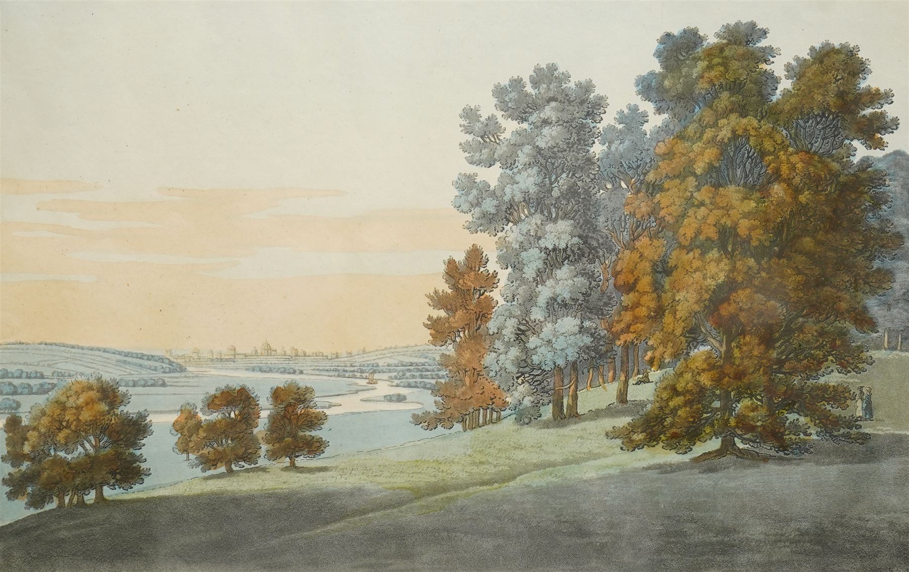 Joseph Constantine Stadler (British 1755-1828) after Joseph Farington RA (British 1747-1821): 'Blenheim', 'Petworth', 'Pope's House', and 'View from Nuneham', set of four late 18th century aquatint engravings with hand-colouring pub. 1793, 22cm x 33cm (4)