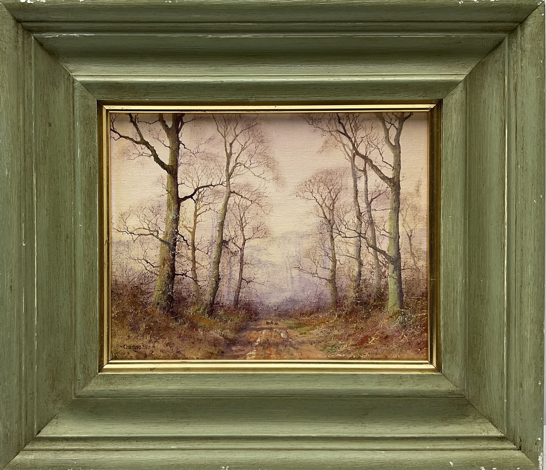 John Caesar Smith (British 1930-): Woodland Track, oil on artist's board signed 19cm x 24cm