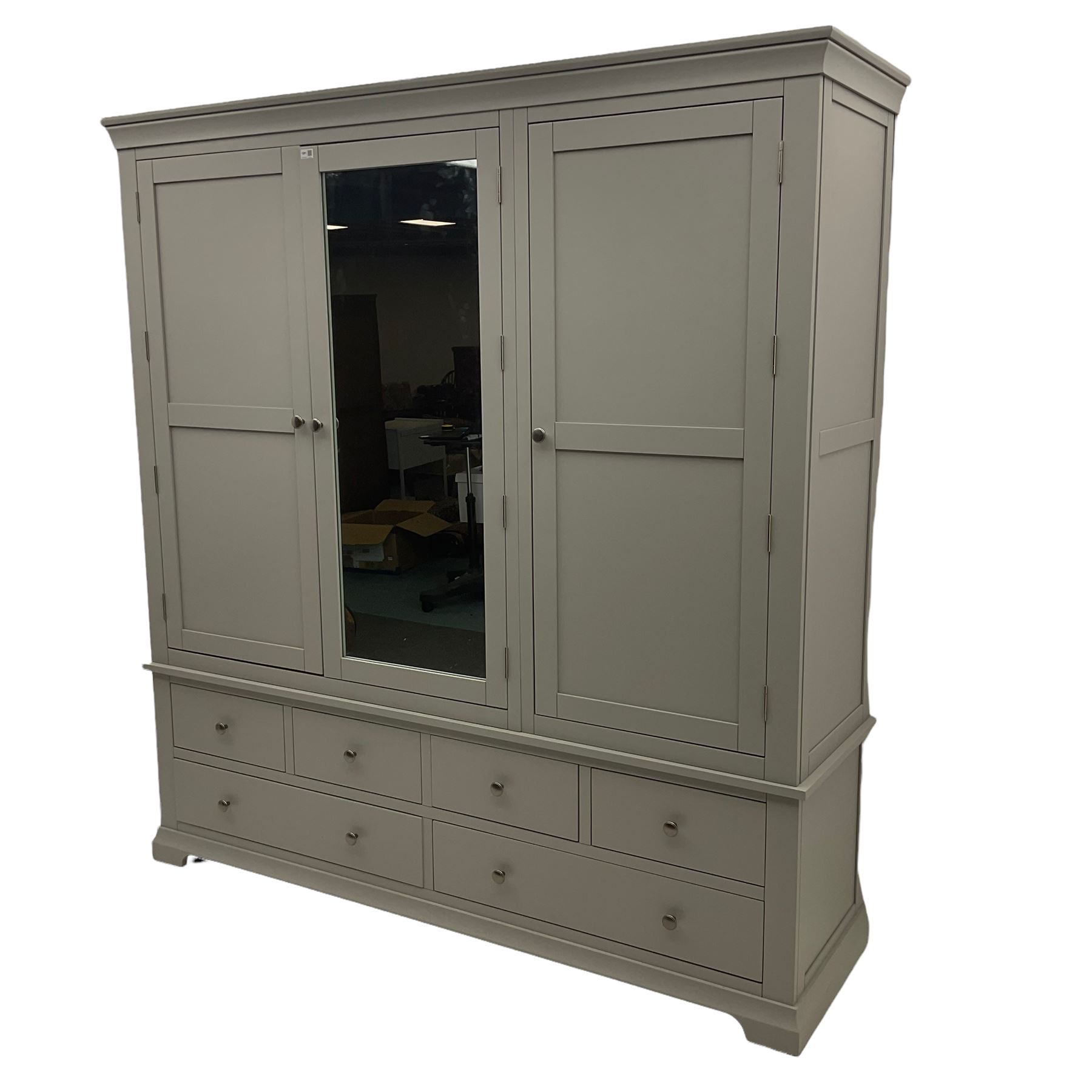 Cotswold Company - grey finish triple wardrobe, with six drawers