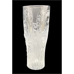 Lalique Elves frosted glass vase, moulded with elves playing amongst bluebells, circa 2005, with engraved Lalique France mark beneath, H19.5cm