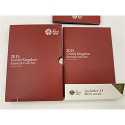 Two The Royal Mint United Kingdom Annual Coins Sets, dated 2015 and 2016, both in card folders with certificates