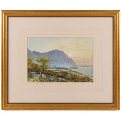 Attrib. Charles John de Lacy (British 1856-1929): Coastline at Sunrise, gouache signed R De Lacy and dated 1889, 18cm x 26cm
Notes: The reverse of this painting has been inscribed 'C J De Lacy - Painted over the original sketch of Dad. October 1889.'