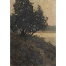 Frederick (Fred) Dade (British 1874-1908): Edge of the Lake, oil on board signed and dated '97, 13cm x 20cm (unframed)
Provenance: family descent from Frank Henry Mason's sister Eleanor Marie (Nellie). Fred was a keen yachtsman and together with his brother Ernest and Frank Mason were founder members of Scarborough Yacht Club in 1895. Never been on the market previously