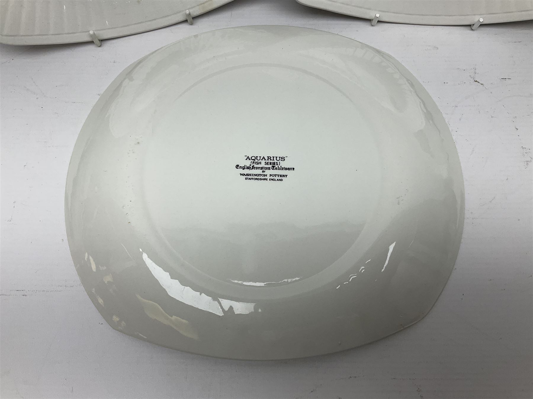 Set of Six Washington pottery fish series plates, titled Aquarius, together with two Ironstone pottery Beefeater plates, L28cm, H24cm