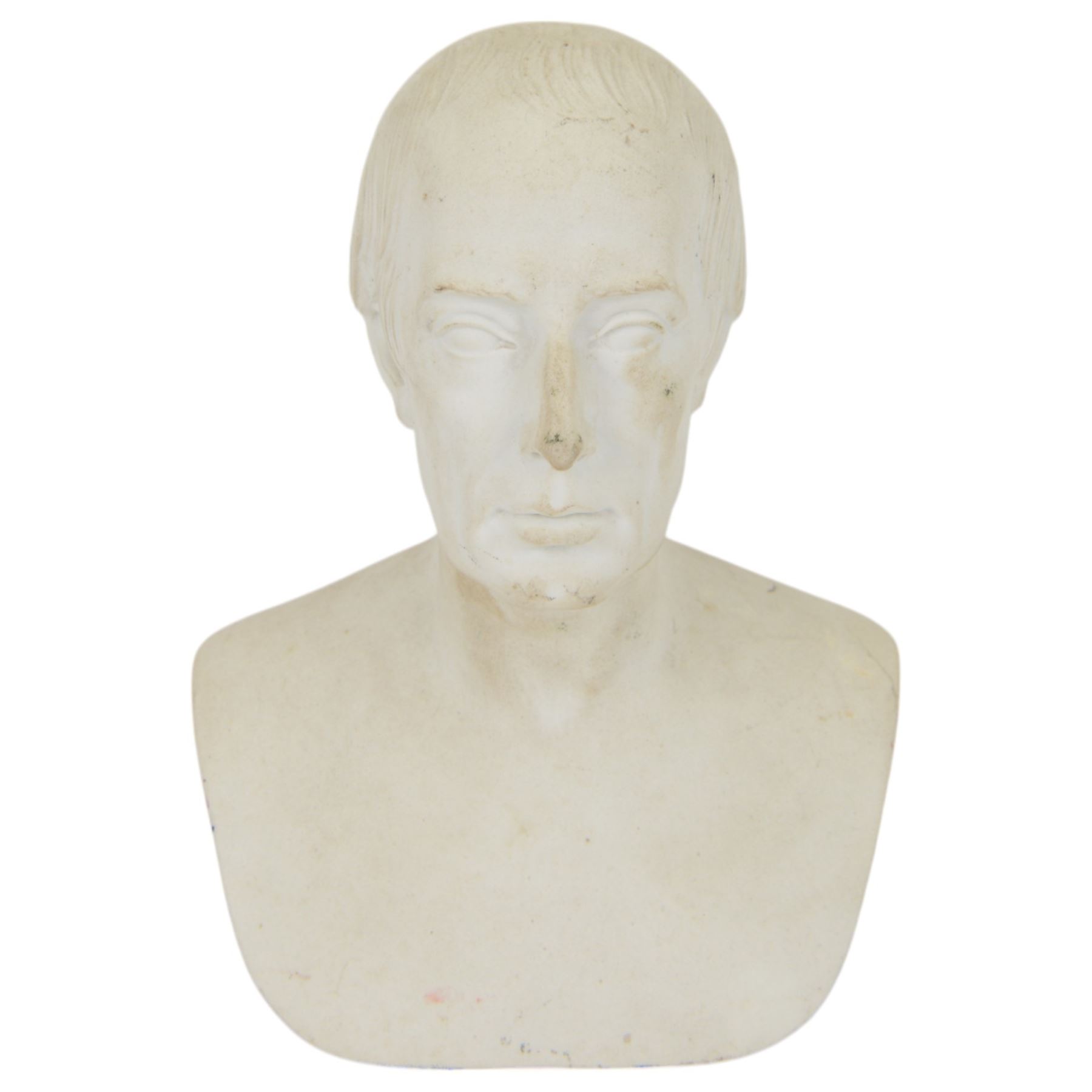 19th century Viennese biscuit bust, probably Imperial porcelain Manufactory, modelled as Emperor Francis I of Austria (1768-1835), upon a glazed porcelain socle inscribed 'FRANCISCVS.I.', with impressed marks beneath, H28.5cm
