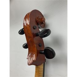 Modern Hungarian half-size cello with 69cm two-piece maple back and ribs and spruce top L114cm overall; and Stentor half size cello bearing label 'The Stentor Student II'; each in soft carrying case (2)