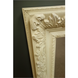  Ornate ivory finish rectangular bevel edge wall mirror, W119cm, H89cm  