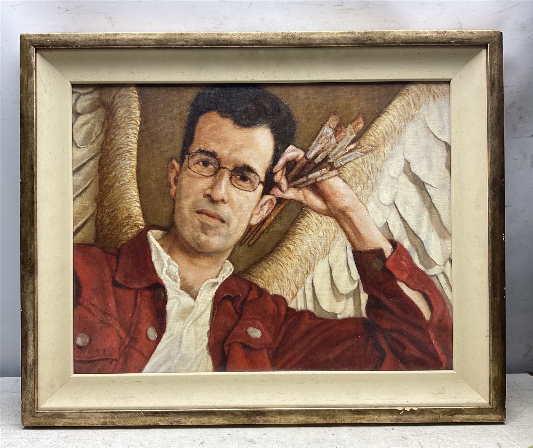 John Afflick (British 1967-): Portrait of 'John Duffin', oil on canvas unsigned, titled on label verso 39cm x 51cm