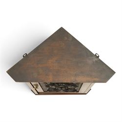 Edwardian walnut hanging corner cabinet, single panelled door with applied carved foliate decoration enclosing shelf 