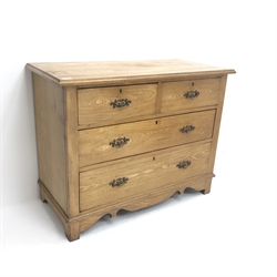 Edwardian ash chest, two short and two long drawers, stile supports, W100cm, H78cm, D48cm