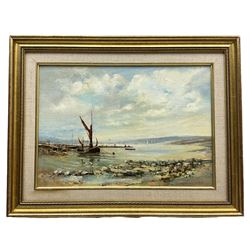 Kenneth Martin (British 20th century): 'Barge at Anchor - East Coast', oil on board signed and dated '84, 24cm x 34cm