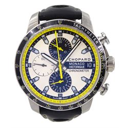 Chopard Grand Prix de Monaco Historique gentleman's stainless steel and titanium automatic chronograph wristwatch, Ref. 8570, on original black leather strap, with fold-over clasp, boxed with original receipt dated 2014 and service receipt dated 2022